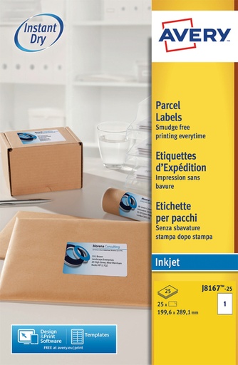 [817707] Etiket Avery J8167-25 199.6x289.1mm wit 25 stuks