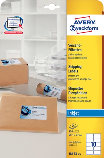[817713] Etiket Avery J8173-25 99.1x57mm wit 250 stuks