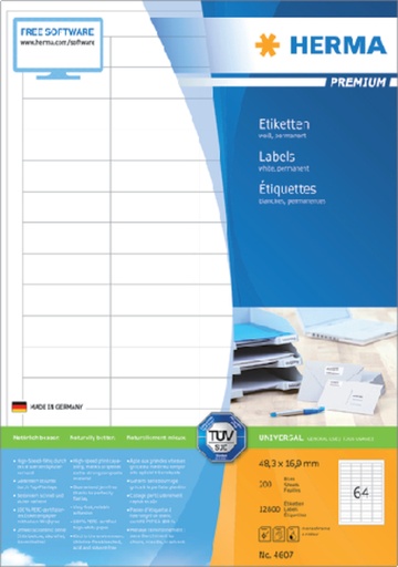 [817732] Etiket HERMA 4607 48.3x16.9mm premium wit 12800 stuks