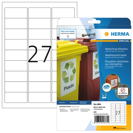 [817735] Etiket HERMA 4864 63.5x29.6mm weerbestendig wit 270 stuks
