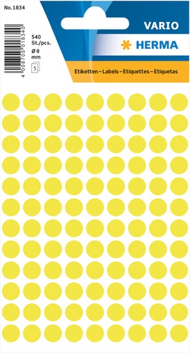 [818000] Etiket HERMA 1834 rond 8mm fluor geel 540 stuks