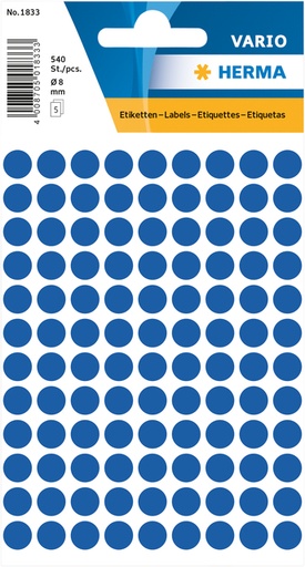 [818150] Etiket HERMA 1833 rond 8mm donkerblauw 540 stuks