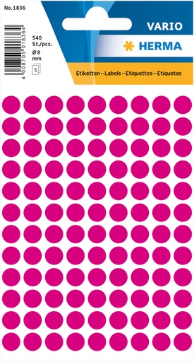 [818152] Etiket HERMA 1836 rond 8mm roze 540 stuks