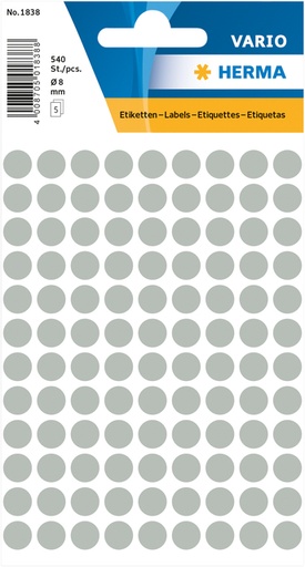 [818153] Etiket HERMA 1838 rond 8mm grijs 540 stuks