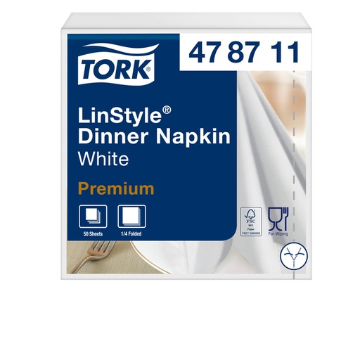 [892237] Dinerservet Tork Linstyle Premium 1/4 vouw 1-laags 390x390mm 50 vel wit 478722