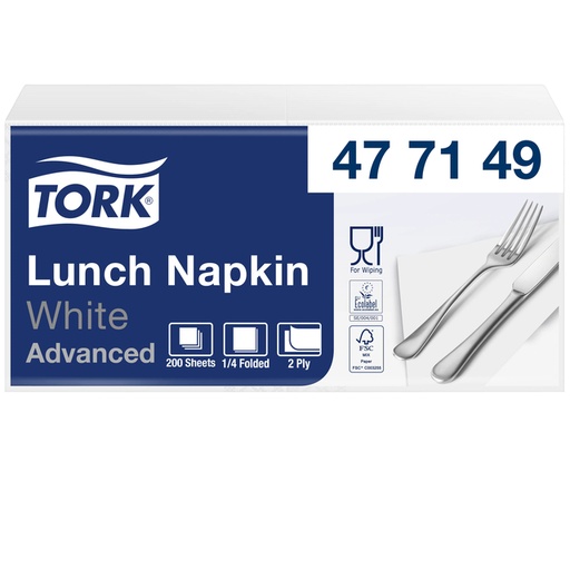 [892245] Lunchservet Tork Advanced 1/4 vouw 2-laags 328x325mm 200 vel wit 477149