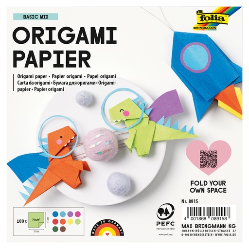 [1386925] Origami papier Folia 70gr 15x15cm 100 vel assorti kleuren