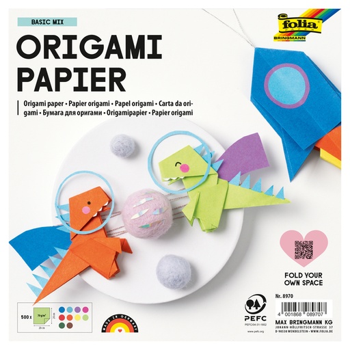 [1386929] Origami papier Folia 70gr 20x20cm 500 vel assorti kleuren