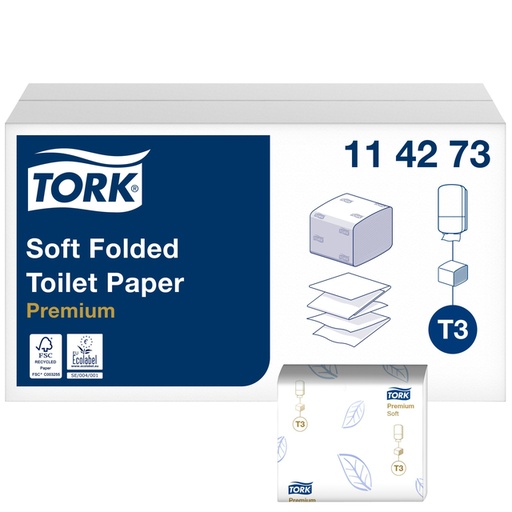 [1391494] Toiletpapier Tork T3 Premium gevouwen 2-laags 110x190mm wit 114273