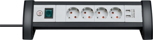 [1398771] Stekkerdoos Brennenstuhl bureau Premium 4vdig incl 2 USB 1.8m wit/gs