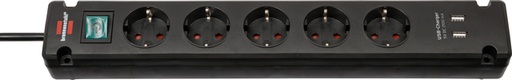 [1398786] Stekkerdoos Brennenstuhl Bremounta 5vdig incl 2 USB 3m zwart