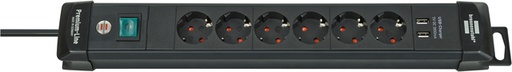 [1398791] Stekkerdoos Brennenstuhl Premium 6vdig incl 2 USB 3 meter zwart