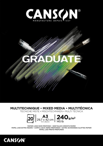 [1399211] Mixed mediapapier Canson Graduate Mixed Media 20vel 240gr A3 zwart