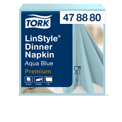 [1399752] Dinerservet Tork Linstyle Premium 1/4 vouw 1-laags 390x390mm 50 vel aquablauw 478880