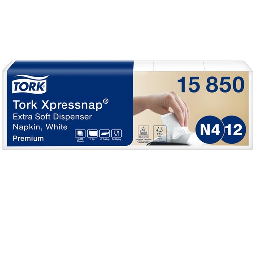 [1399850] Servet Tork N4 Xpressnap Premium 1/2 vouw 2-laags 213x165mm 1000 vel wit 15850