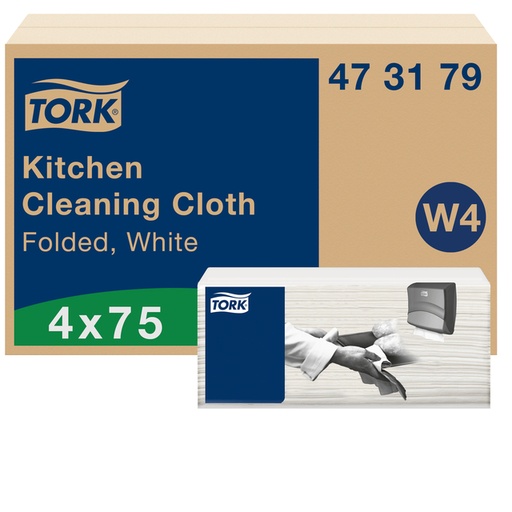 [1403734] Reinigingsdoek Tork W4 Premium gevouwen 1-laags 4x75 vel wit 473179