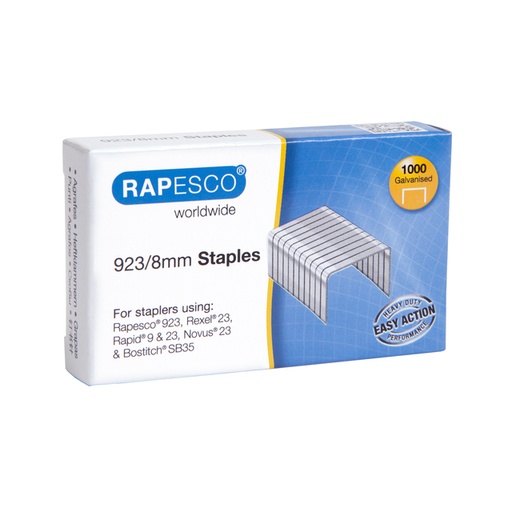 [1406124] Nieten Rapesco Heavy Duty 923 8mm 1000 stuks zilver