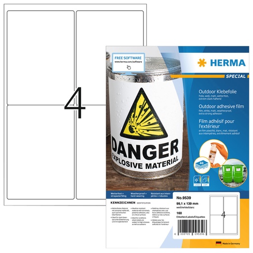 [1406737] Etiket HERMA 9539 99.1x139mm weerbestendig wit 160 stuks