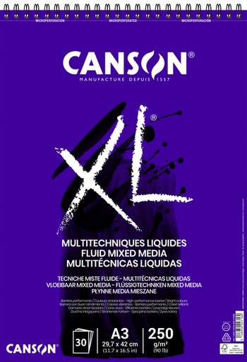 [1406746] Mixed mediapapier Canson XL Fluid Mixed Media 30vel 250gr A3 extra wit