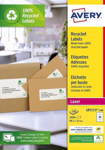[1419995] Etiket Avery LR7173-100 99.1x57mm recycled wit 1000 stuks