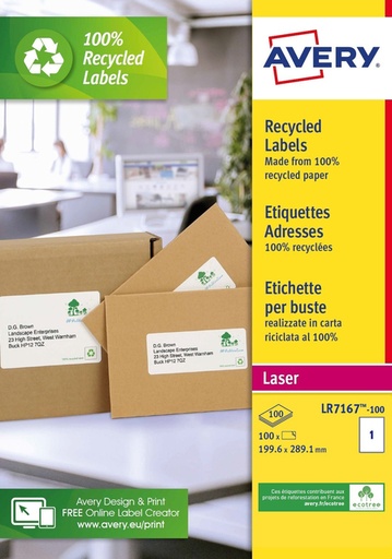 [1419998] Etiket Avery LR7167-100 199.6x289.1mm recycled wit 100 stuks