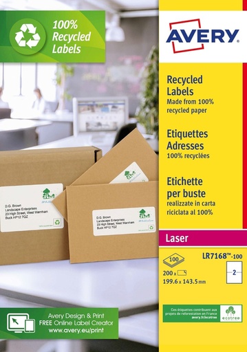 [1420003] Etiket Avery LR7168-100 199.6x143.5mm recycled wit 200 stuks