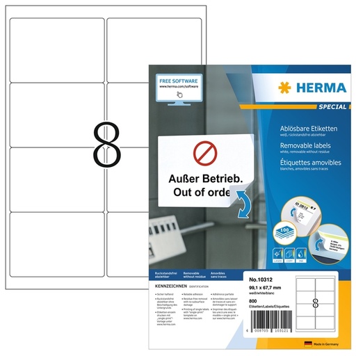 [1431148] Etiket HERMA 10312 99.1x67.7mm verwijderbaar wit 800 stuks