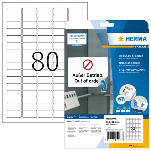 [816895] Etiket HERMA 10003 35.6x16.9mm verwijderbaar wit 2000 stuks