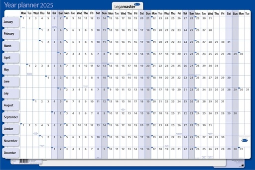[900975] Jaarplanner 2027 Legamaster 90x60cm horizontaal gelamineerd en oprolbaar Engelstalig