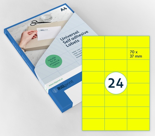 [1434374] Etiket Rillprint 70x37mm fluor geel 2400 stuks