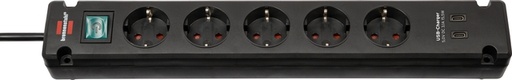 [1435072] Stekkerdoos Brennenstuhl Bremounta 5vdig incl 2 USB C 3 meter zwart
