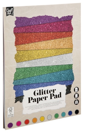 [1431087] Hobbykarton CarftID glitter 24x34cm 180gr 10 vel 10 kleuren