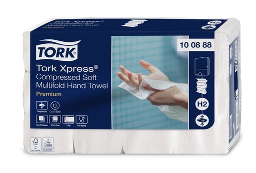 [1435627] Handdoek Tork H2 Xpress compressed Premium multifold 2-laags 212x320mm 12x170 vel wit 100888