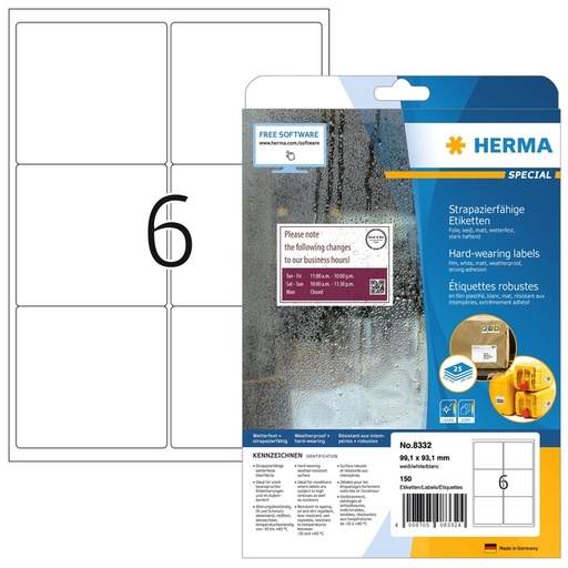 [1436341] Etiket HERMA 8332 99.1x93.1mm weerbestendig wit 150 stuks
