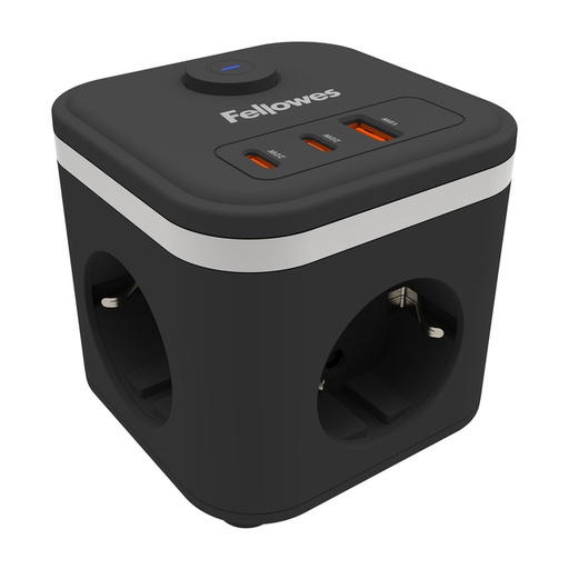 [1466062] Stekkerblok Fellowes Power Cube F 3vdg 1xUSB A 2xUSB C 2 meter zwart