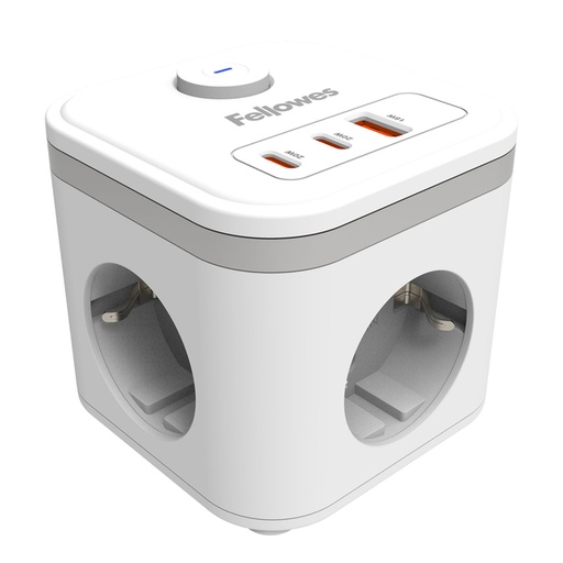 [1466072] Stekkerblok Fellowes Power Cube F 3 voudig 1xUSB A 2xUSB C 2 meter wit