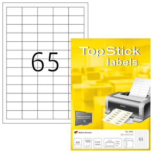 [1467758] Etiket TopStick 8697 38x21.2mm wit 6500 stuks