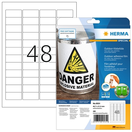 [1467760] Etiket HERMA 9531 45.7x21.2mm weerbestendig 480 stuks