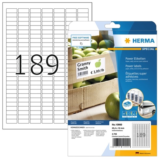 [1467762] Etiket HERMA Power 10900 25.4x10mm wit 4725 stuks