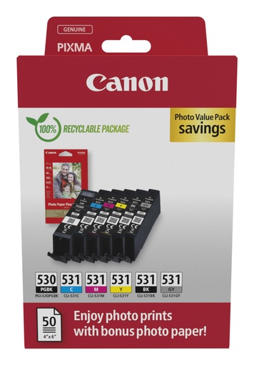 [1467508] Inktcartridge Canon PGI-530 CLI-531 2 x zwart + 4 kleuren