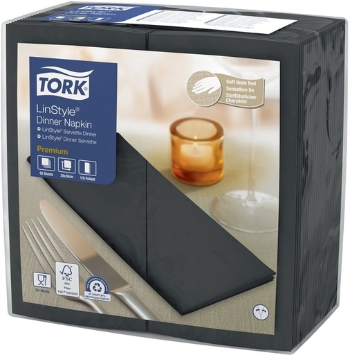 [1473935] Dinerservet Tork Linstyle Premium 1/8 vouw 1-laags 390x390mm 50 vel zwart 478196
