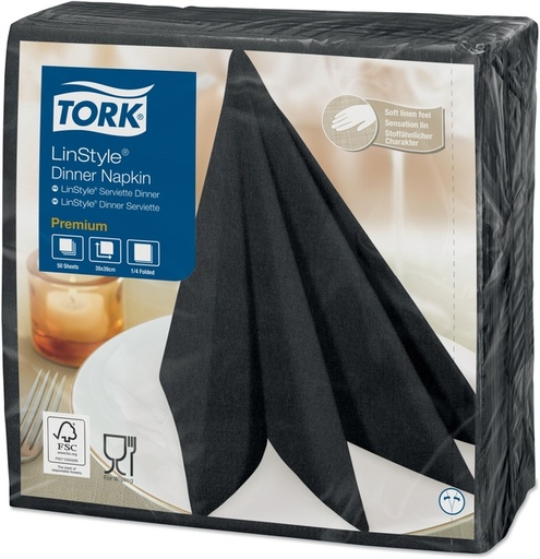 [1473936] Dinerservet Tork Linstyle Premium 1/4 vouw 1-laags 390x390mm 50 vel zwart 478825