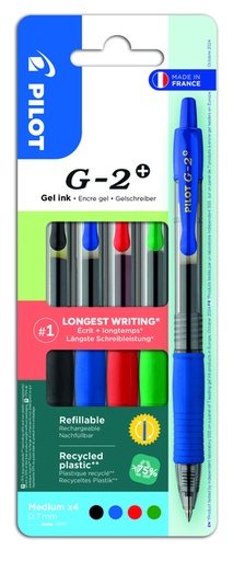 [1468908] Gelschrijver PILOT G-2+ medium assorti à 4 stuks