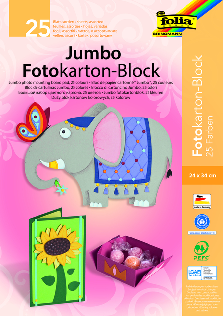Fotokartonblok Folia 300gr 24x34cm 25vel jumbo assorti