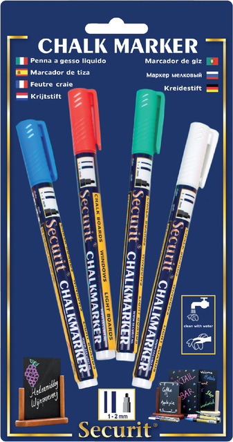 Krijtstift Securit SMA-100 rond 1-2mm wit/blauw/groen/rood 4 stuks