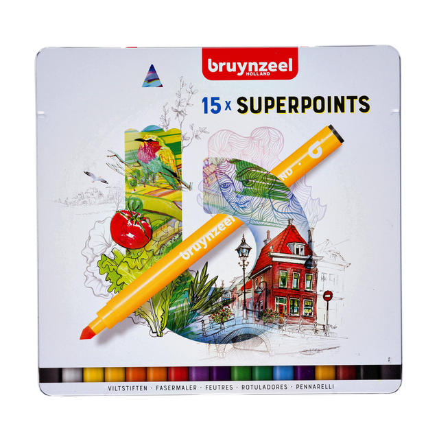 Viltstift Bruynzeel Super Points blik à 15 kleuren