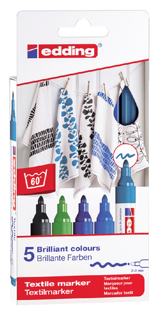 Textielmarker edding 4500 rond 2-3mm koel assorti 5 stuks