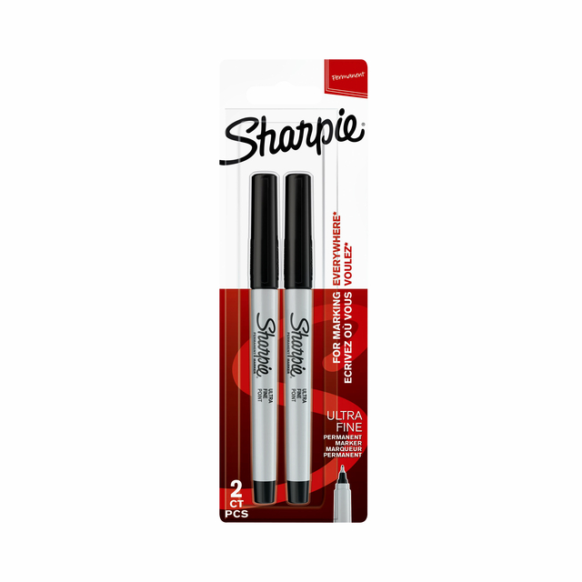 Viltstift Sharpie rond ultra fijn zwart blister à 2 stuks
