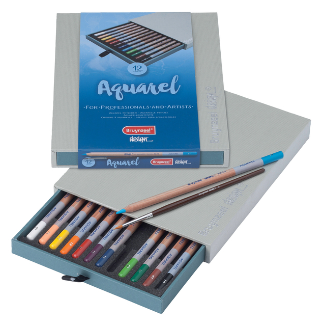 Aquarelpotlood Bruynzeel Design met luxe bewaardoos set à 12 kleuren