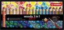 Kleurpotloden STABILO 880 woody 3 in 1 Arty incl puntenslijper en penseel assorti etui  à 18 stuks